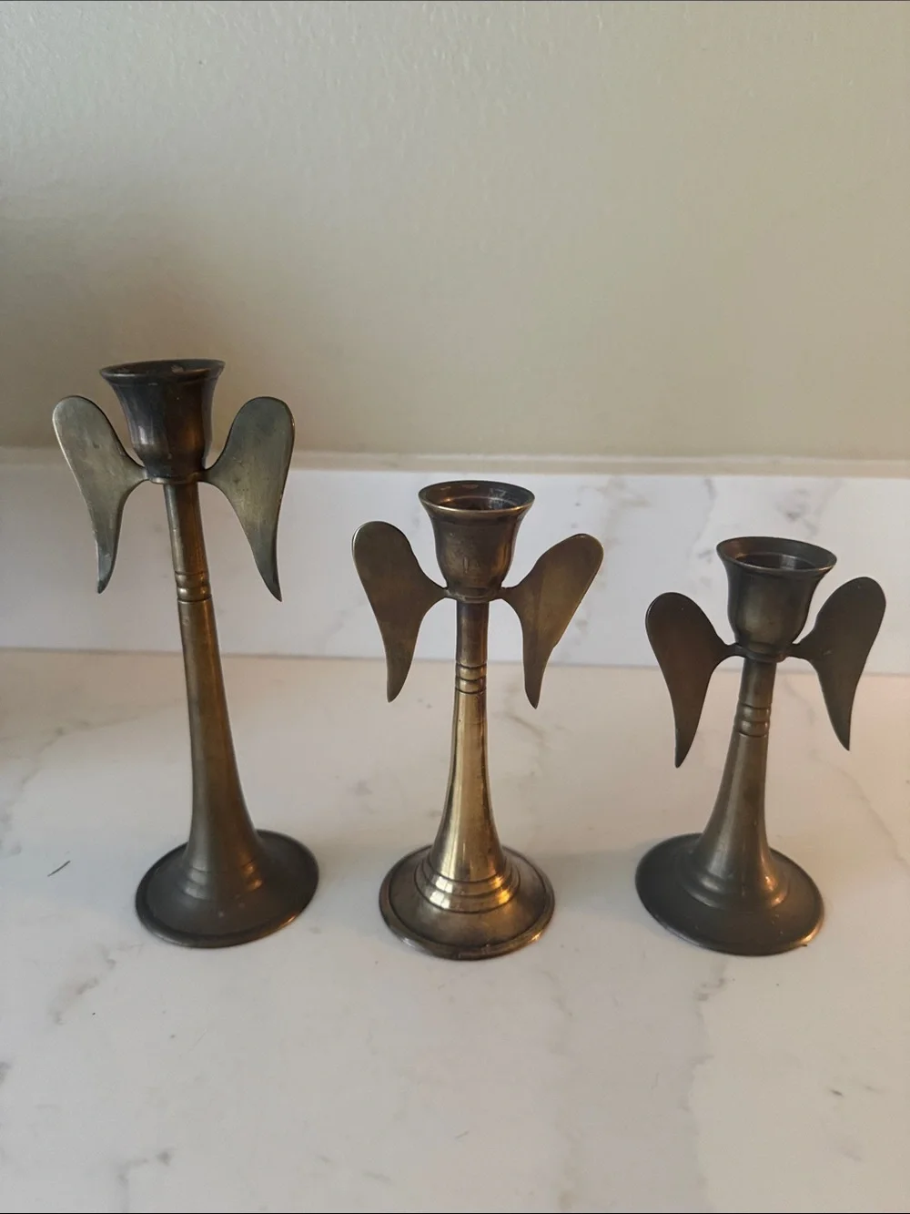 Vintage Brass Angel Wing Candle Holders Set of 3